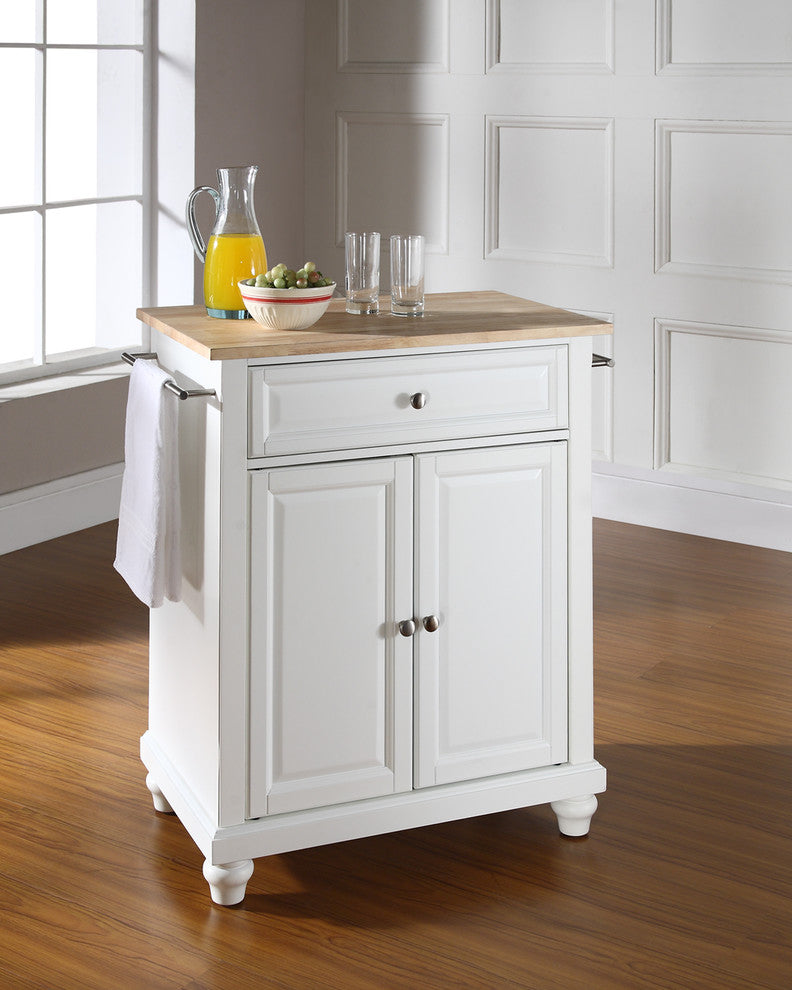 Crosley Furniture Cambridge Natural Wood Top Portable Kitchen Island in White