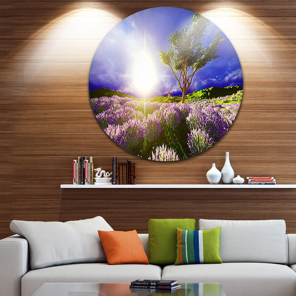 Lavender Field Under Blue Sky, Landscape Disc Metal Wall Art, 11"