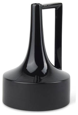 Burton Black Ceramic Jug Style Vase, 12"
