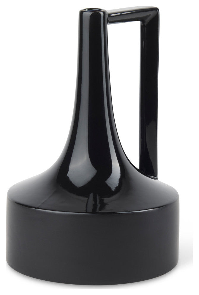 Burton Black Ceramic Jug Style Vase, 12"