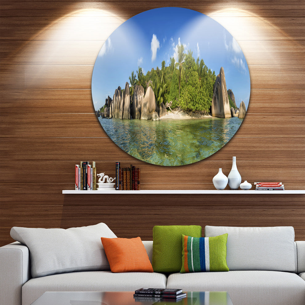 Anse Lazio Beach Seychelles Panorama, Seashore Disc Metal Artwork, 11"