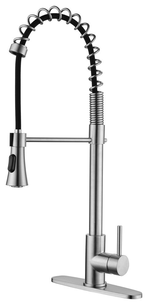 Wellfor Stainless Steel Pull Down Kitchen Faucet With Deck Plate, Brushed Nickel