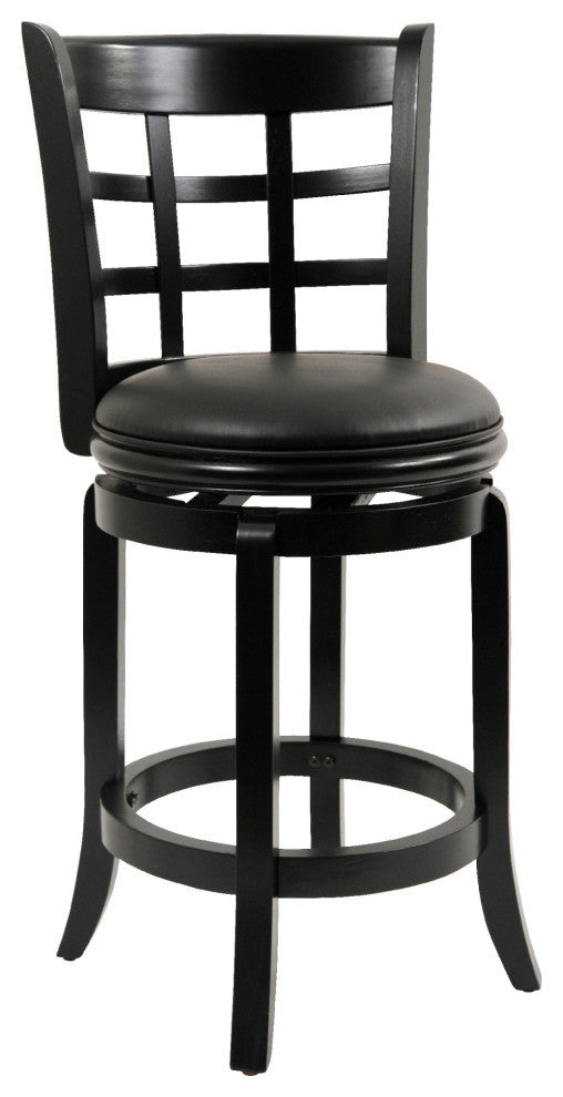 Sabi 24 inch Swivel Counter Stool, Solid Wood, Faux Leather, Brown, Black