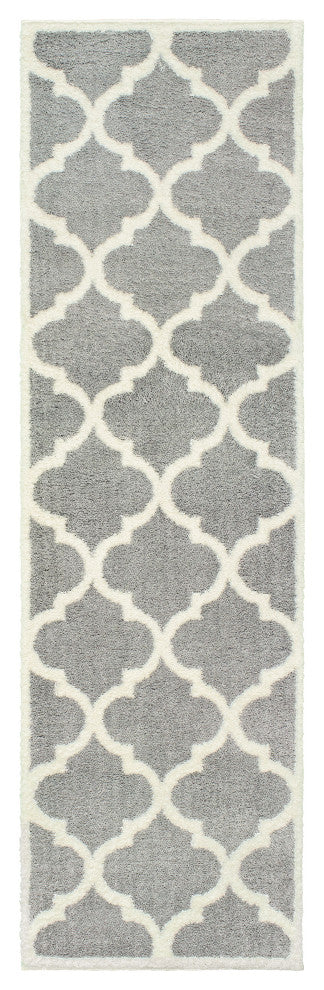 Viviana Scallop Lattice Grey/ Ivory Area Rug, 2''3"x7''6"