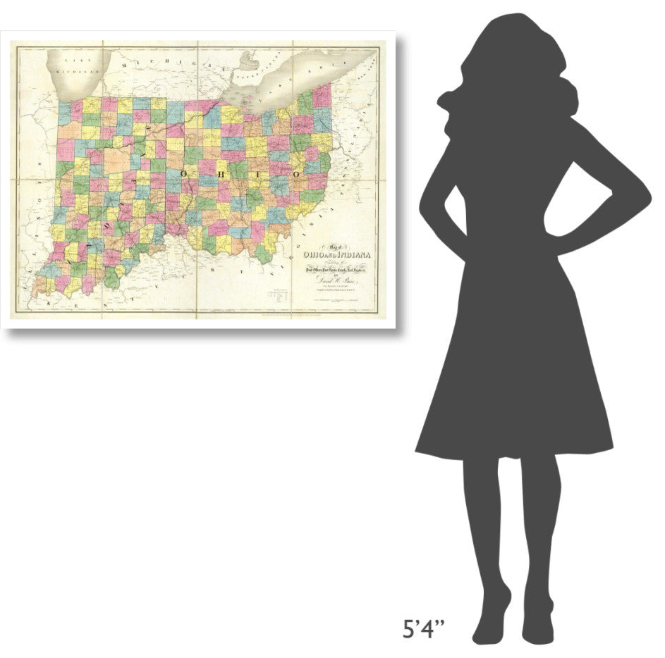 "Map of Ohio and Indiana, 1839" Digital Paper Print by David H. Burr, 42"x32"