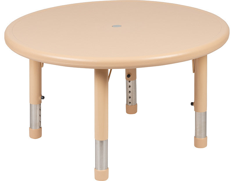 33'' Round Height Adjustable Plastic Activity Table, Natural
