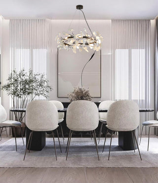 8-Light Black Chandelier With Matte White Leaf Petals