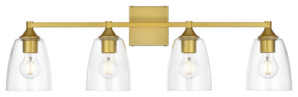 4 Light Brass And Clear Bath Sconce