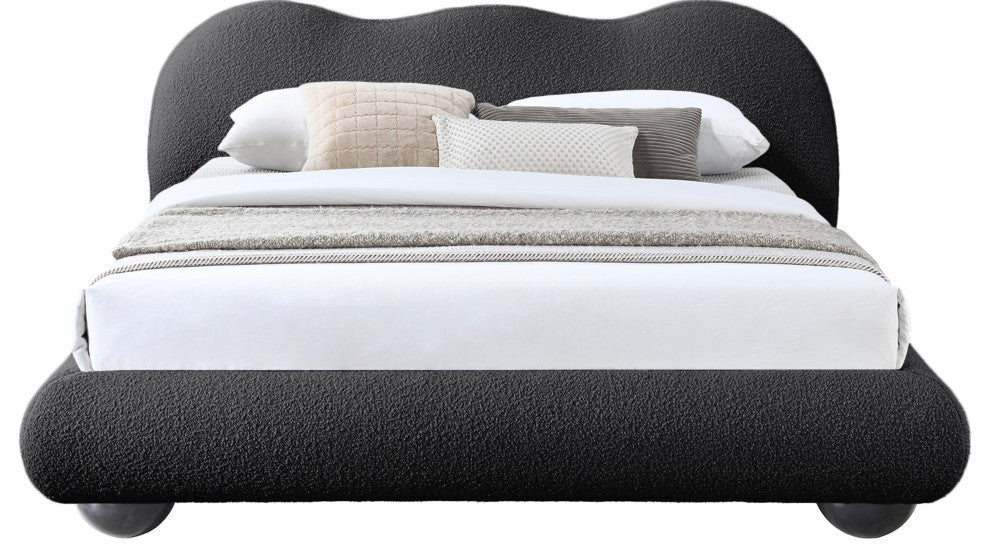 Hyde Boucle Fabric Upholstered Bed, Black, Full