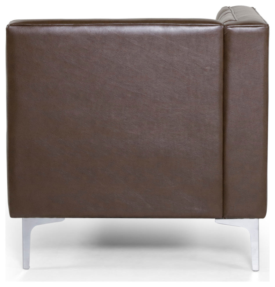 Bluffton Contemporary Tufted One Armed Chaise Lounge, Dark Brown + Silver