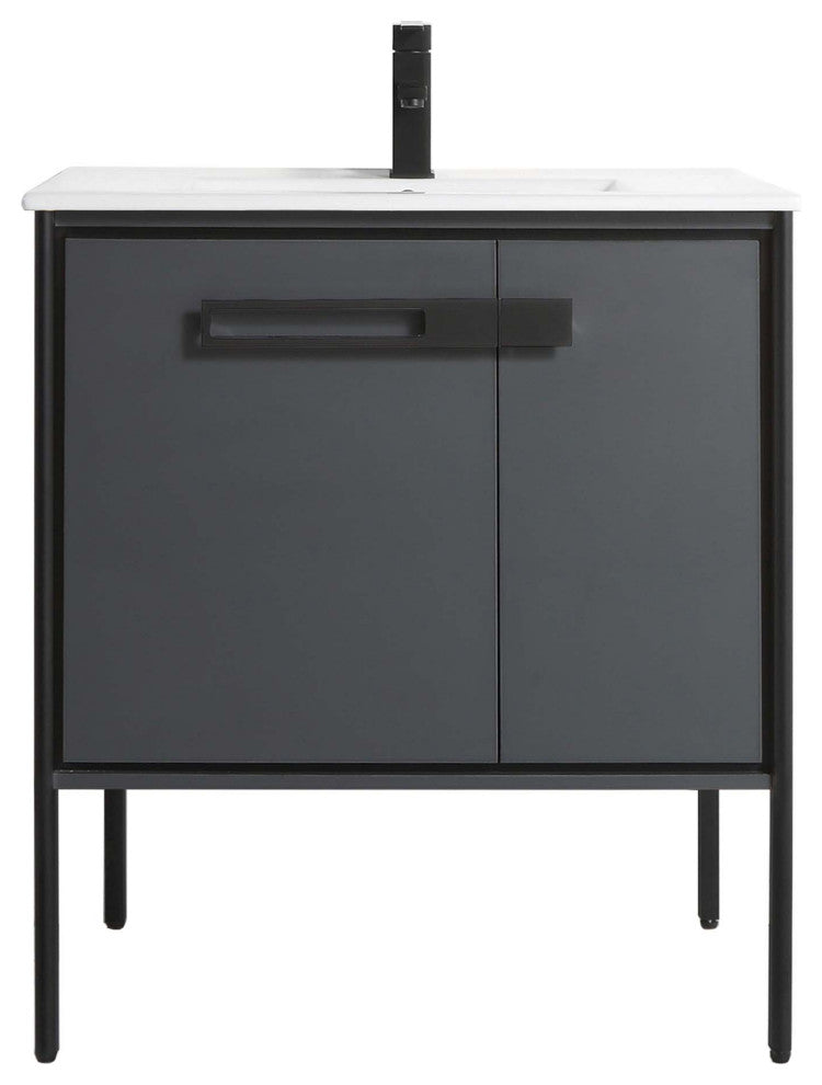 Oakville Bath Vanity, Ceramic Sink, Onix Grey, 30 Inch, Black Hardware
