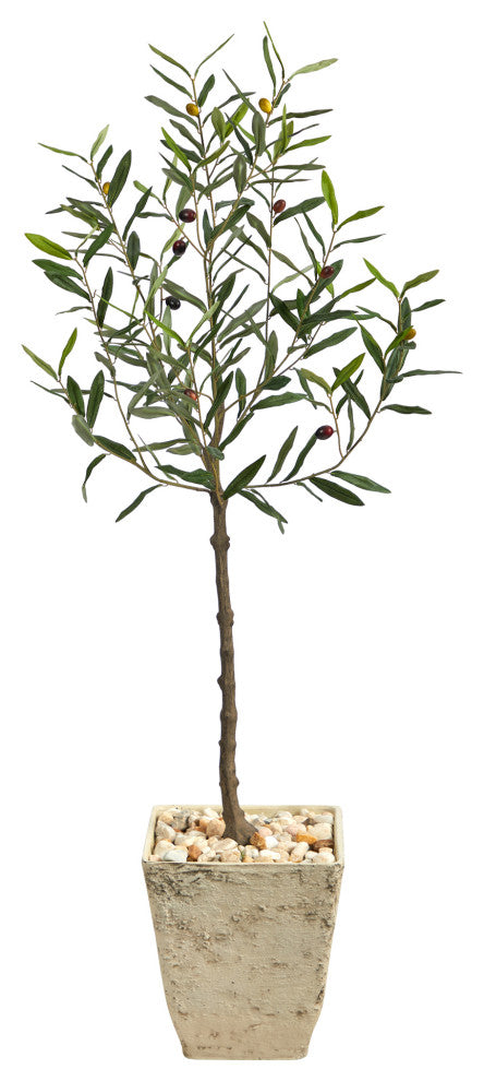 52" Olive Artificial Tree, Country White Planter