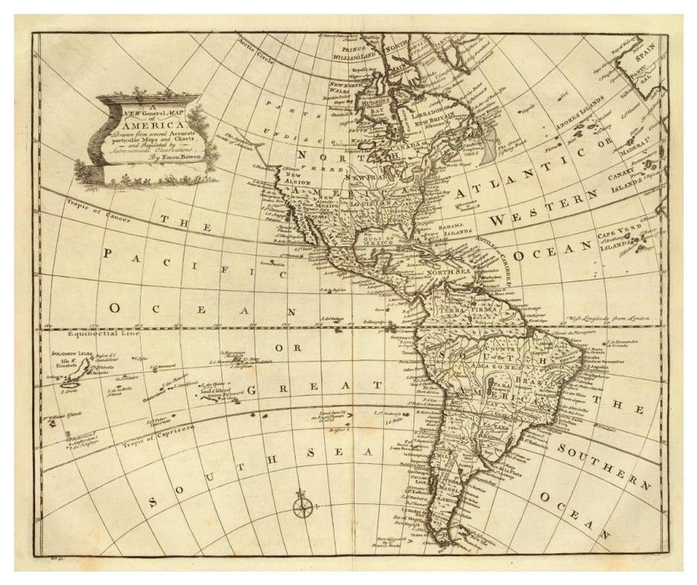 "America, 1747" Digital Paper Print by Emanuel Bowen, 42"x35"