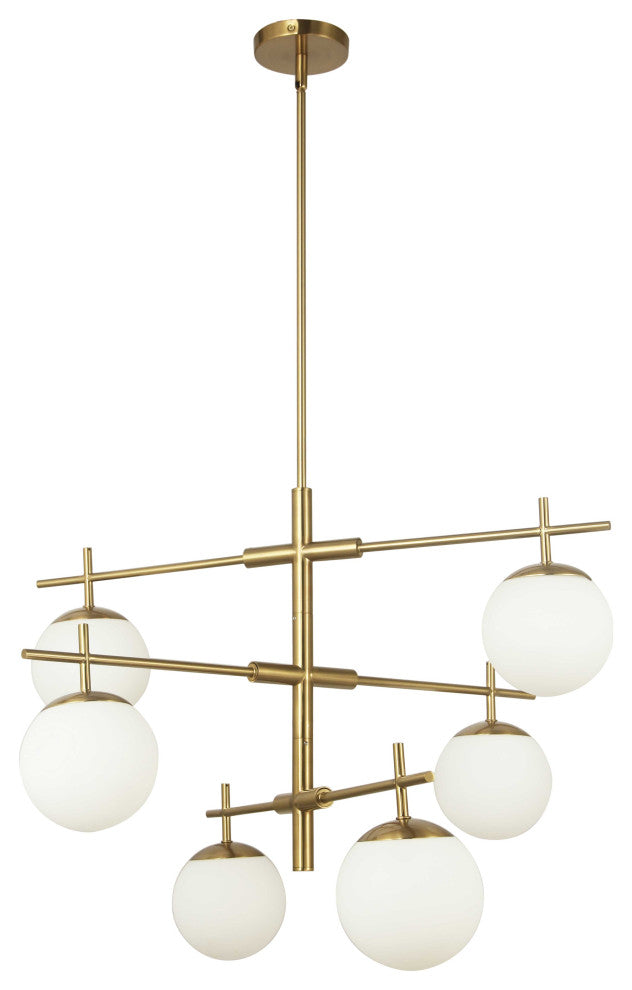 Caelia Contemporary 6 Light Aged Brass White Metal Chandelier