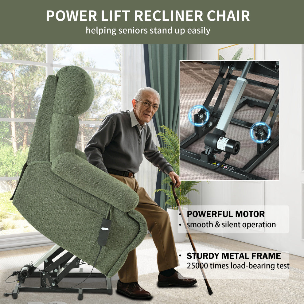 GDF Studio Oversized Power Lift Recliner Chair for Seniors, Remote Control, Dark Green