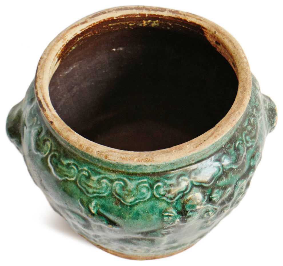 Consigned Green Blue Ceramic Pot