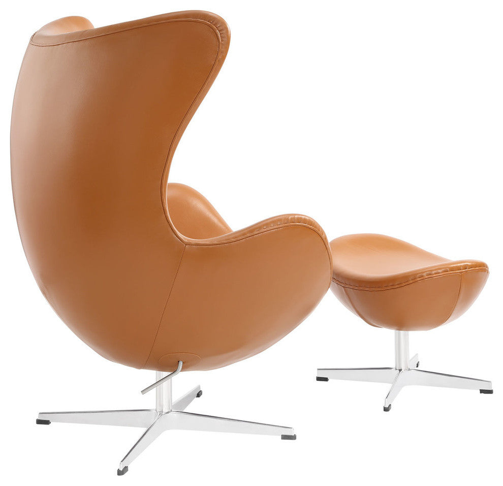 Modern Contemporary Living Room Leather Lounge Chair and Ottoman Terracotta