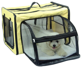 Dual-Expandable Wire Folding Lightweight Collapsible Pet Crate, Khaki, X-Small