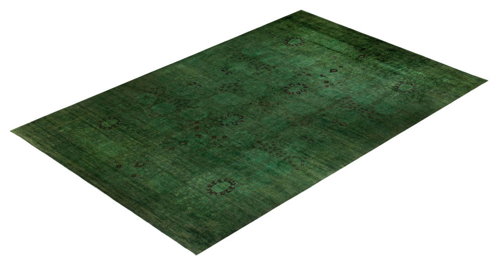 Overdyed, One-of-a-Kind Hand-Knotted Area Rug Green, 11'10"x18'0"