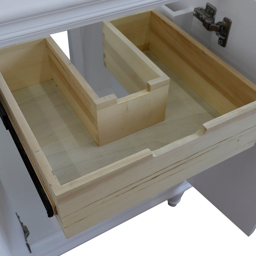 25" Single Vanity, White Finish With White Engineered Stone Top And Round Sink