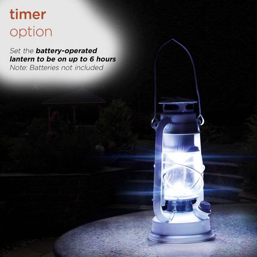 Indoor/Outdoor White Hurricane Lantern, Cool White LED Lights