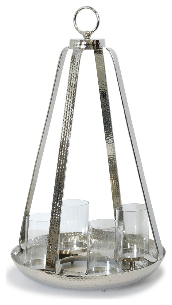 Asha Aluminum And Clear Glass Four Light Dome Candle Holder Stand Large