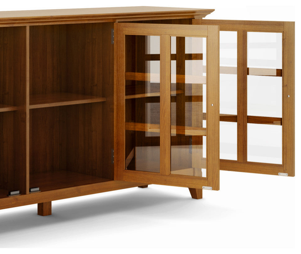 Acadian Solid Wood Wide Storage Cabinet, Light Golden Brown