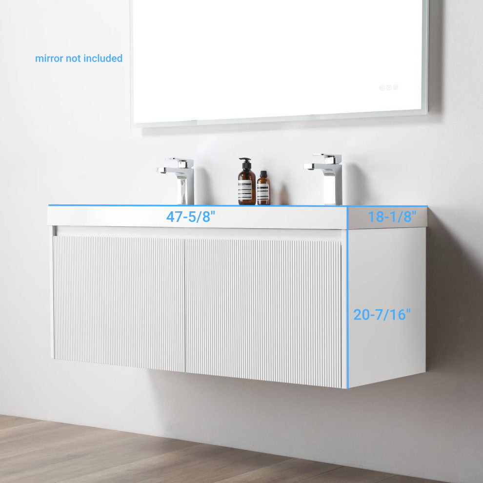 Floating Bathroom Vanity with Sink, Wall Mounted Vanity, White, 48" W/ Double Sinks