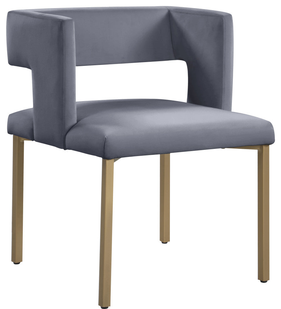 The Caleb Dining Chair, Cream and Brushed Gold, Velvet and Iron, Set of 2
