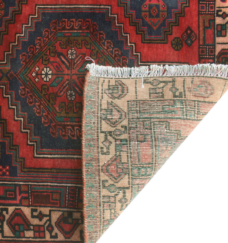 Fine Vintage Distressed Rama Red/Navy Runner, 3'2x10'7