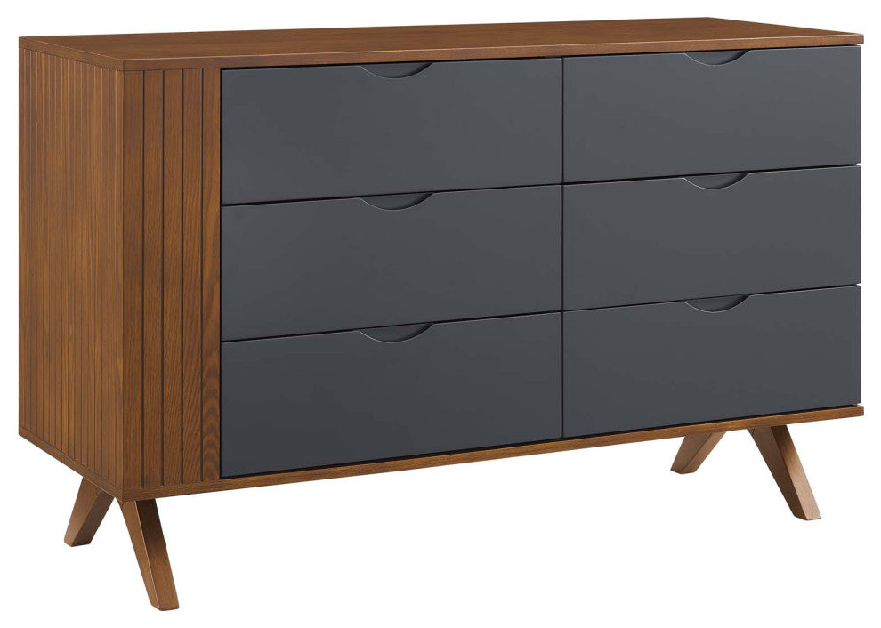 Dresser Drawer Chest Mirror Set, Walnut, Wood, Modern, Mid Century Guest Suite