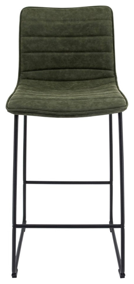 LeisureMod Brooklyn Modern Leather Bar Stool Set of 2 in Olive Green