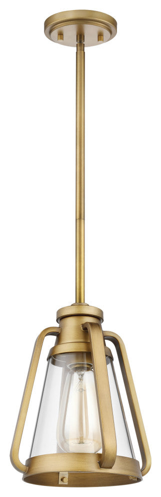 Everett 1-Light 7-Inch Mini Pendant, Natural Brass With Clear Glass
