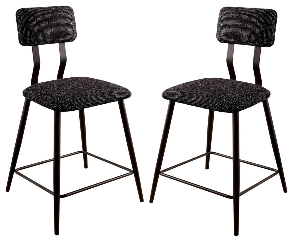 Benzara BM230600 S/2 Fabric Counter Height Chairs, Angled Metal Legs, Black