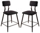 Benzara BM230600 S/2 Fabric Counter Height Chairs, Angled Metal Legs, Black