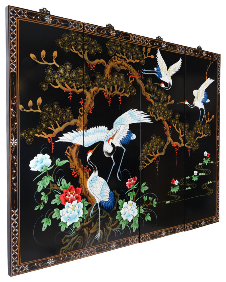 Oriental Wall Art Hand Painted Cranes and Pine Tree