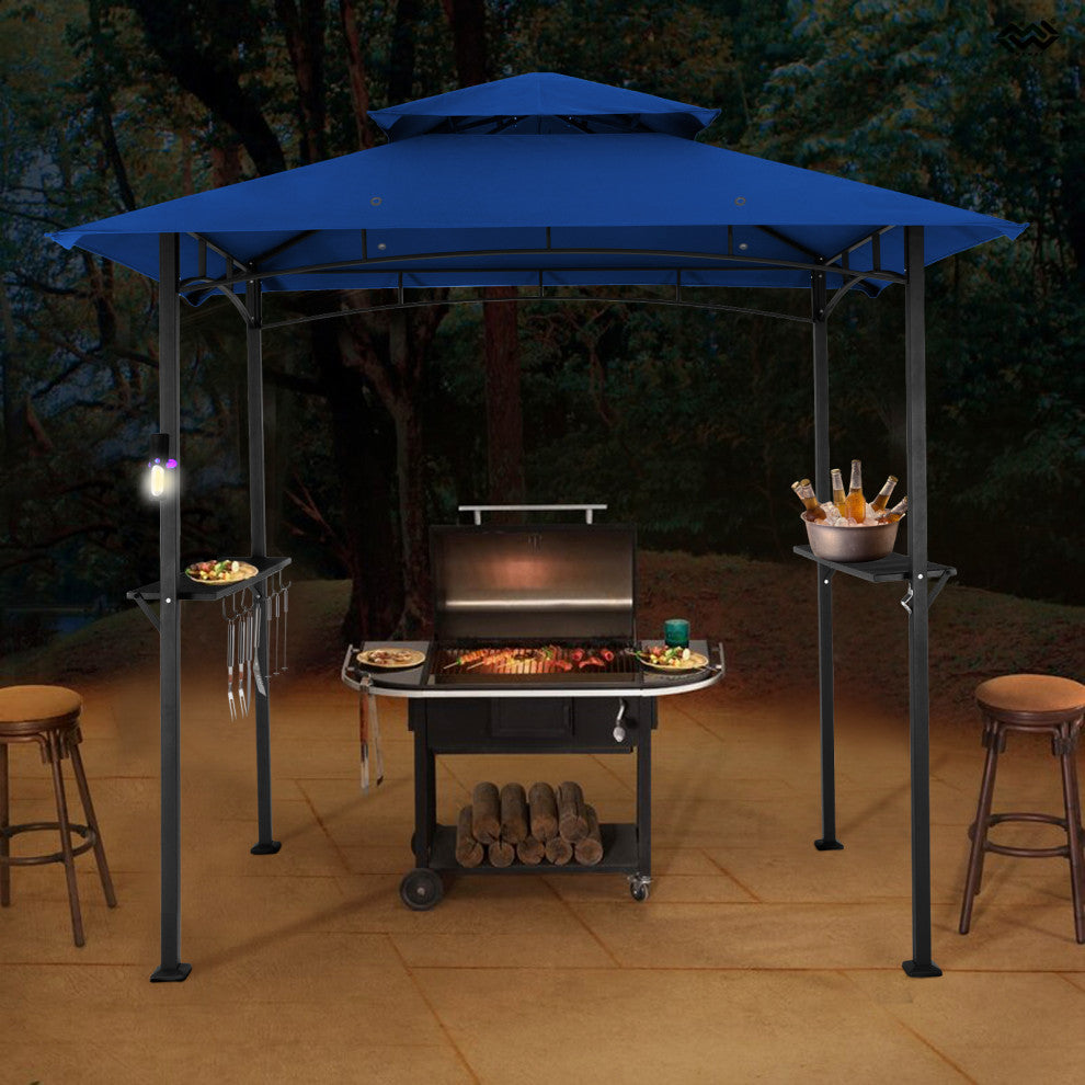 MEWAY 8x5 Grill Gazebo 2-Tiered Outdoor BBQ Canopy Tent, Royal Blue, 8x5