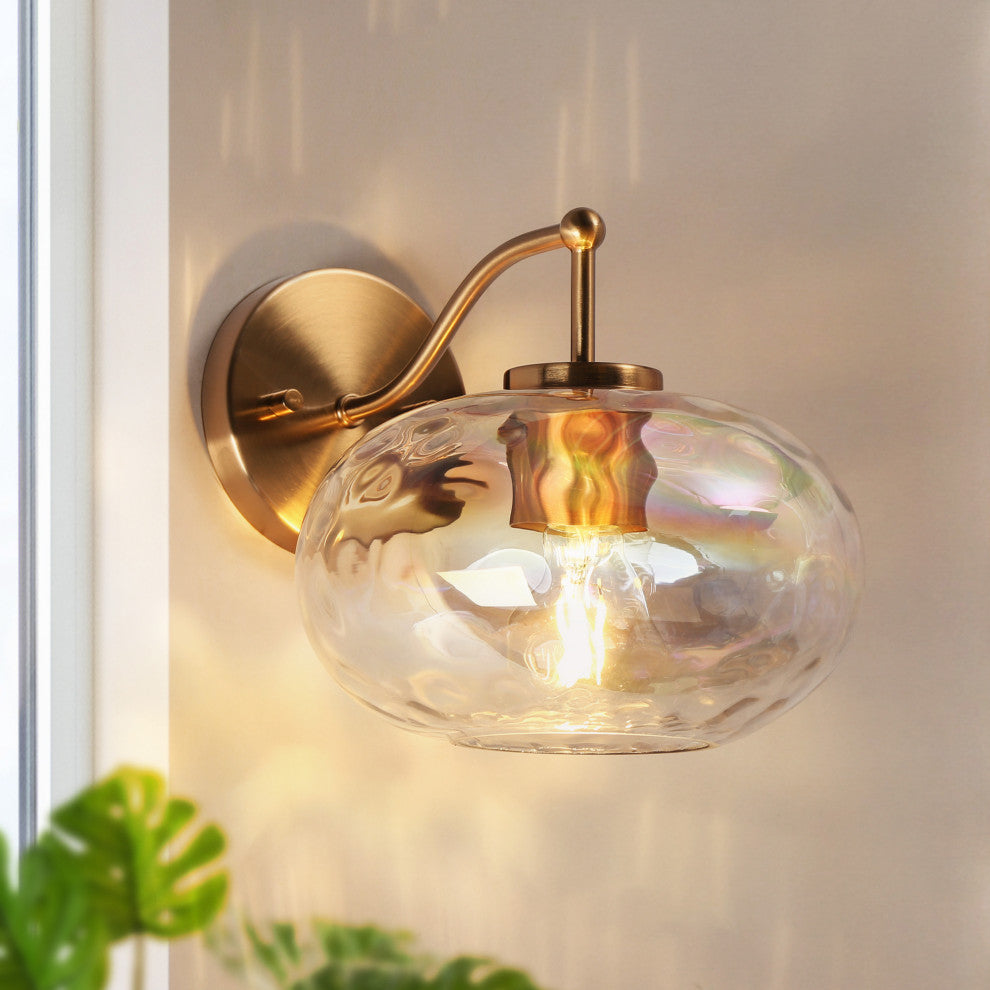 LNC Chrysaorican 1-Light 8" Iridescent Globe Glass Brass Wall Sconce, Brass