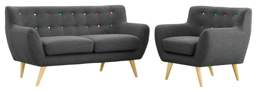 Modern Contemporary Living Room 2-Piece Set, Gray, Fabric, Plywood