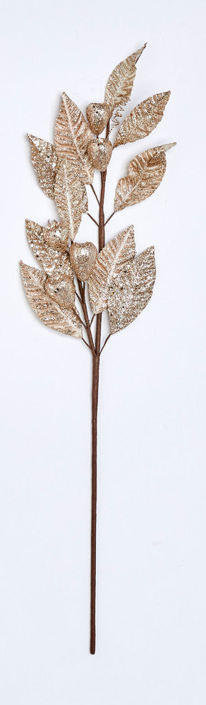 Glitter Pod and Leaf Spray, Champagne, 26"