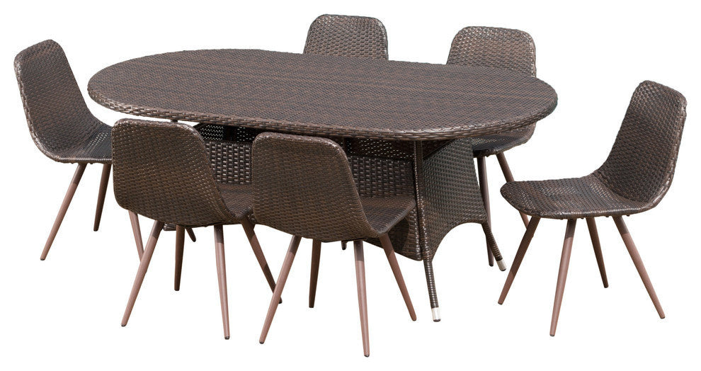 GDF Studio 7-Piece Allens Outdoor Multi-brown Wicker Oval Dining Set