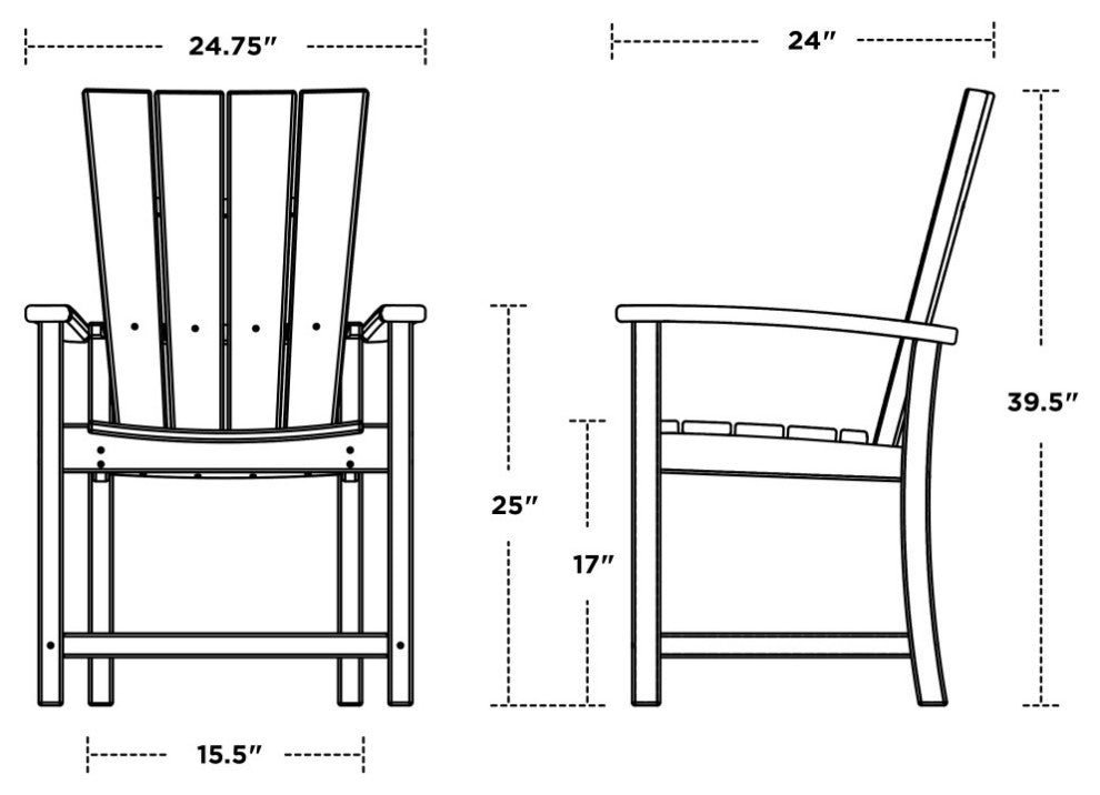 Polywood Quattro Adirondack Dining Chair, Black