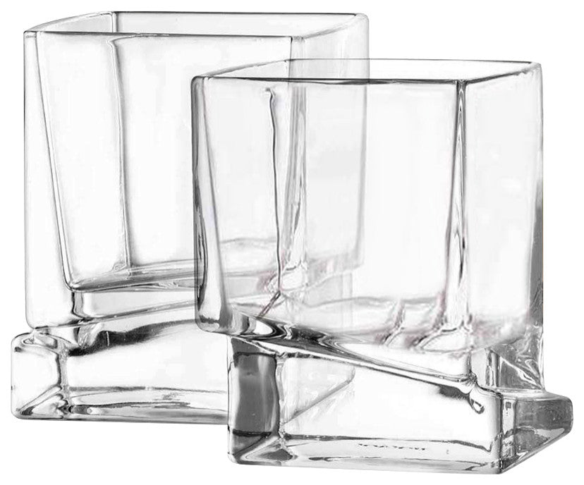 Carre Square Heavy Base Crystal Whiskey Glasses 10 oz, Set of 2