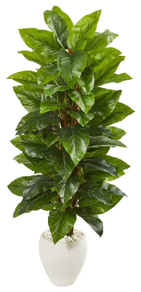 63" Large Leaf Philodendron Artificial Plant in White Planter