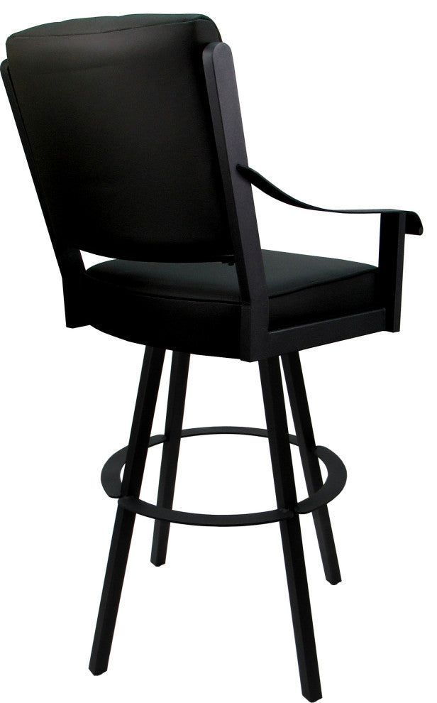Leather Swivel Metal Bar Stool - Memphis on Warren Base, Black Leather on Black, 34"