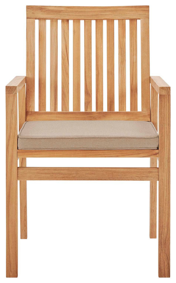 Side Dining Chair Armchair, Wood, Brown Natural Taupe Gray, Modern, Outdoor
