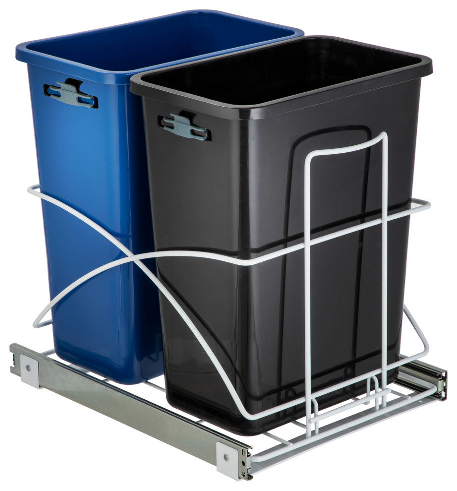 Home Zone Living 15.3 Gallon Pull Out Dual Trash Can for Recycling and Trash