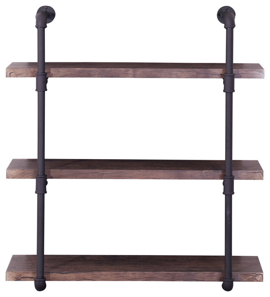 GDF Studio Caden Industrial Three Tier Faux Wood Wall-Mounted Shelf, Dark Brown/