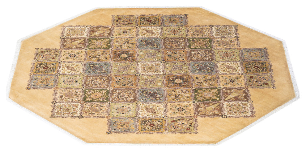 Das Octagon One-of-a-Kind Hand-Knotted Area Rug Yellow, 8'1"x8'1"