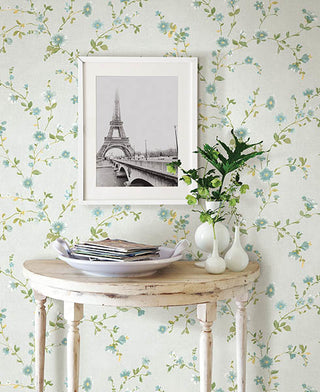 Traditional Floral Vine Wallpaper, Blue/Green/Yellow, Sample